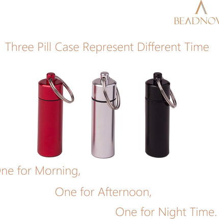 Pill Holder Keychain Medicine Container Small Portable Pill Case Aluminium Fob Carrier with Medicine (3pcs, 3 Colors Per Pack).