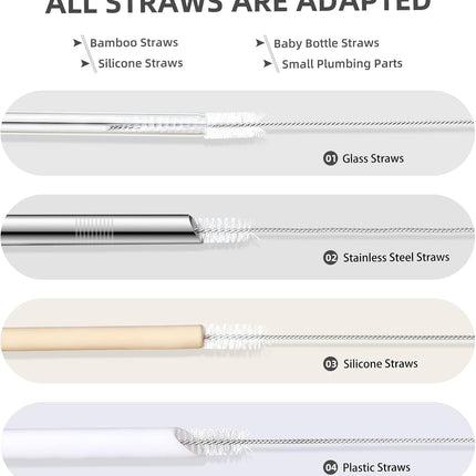 Straw Cleaner Brush Set, 8-Piece Long Cleaning Brush for Straws on Tumbler, Water Bottle, Sippy Cup, and Pipes, Tubes or Hummingbird Feeders.