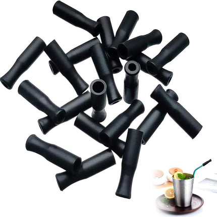 21Pcs Reusable Silicone Straw Tips, Stainless Straw Tips, Black Food Grade Straws Tips Covers Fit for 6mm Wide Stainless Steel Straws And Glass Straws.