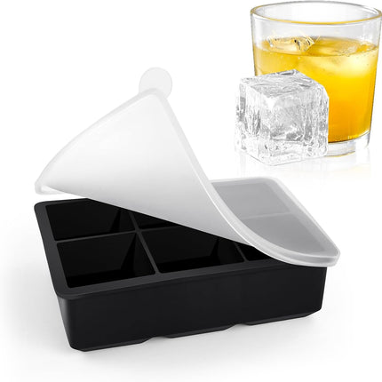 Large Ice Cube Tray with Lids, Big Square Silicone Freezer Mold, 2inch Huge Cubed Ice Maker for Whiskey, Cocktail, Freezing Broth, Rice, Leftovers and More (1-Pack 6 Cavities).