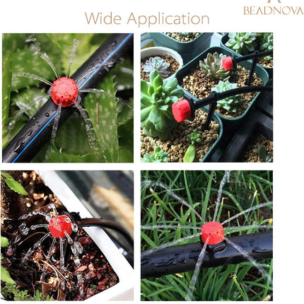 Drip Irrigation Emitters 50 Pcs Irrigation Drippers 360 Degree System Emitters Sprinklers Drippers for Drip 1/4 Inch Tube Gardening (Red).