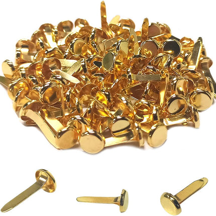 100 Pcs Brass Paper Fasteners, 8x17mm Plated Mini Brads for Scrapbooking Crafts DIY Projects (Gold).