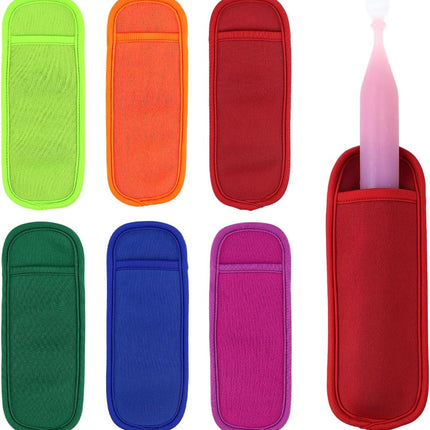 6 Pieces Ice Pop Neoprene Insulator Sleeves Reusable Popsicle Holders Ice Popsicles Bags Ice Pop Sleeves Popsicle Holder Sleeves Ice Pop Stick Sleeves(6 Colors).