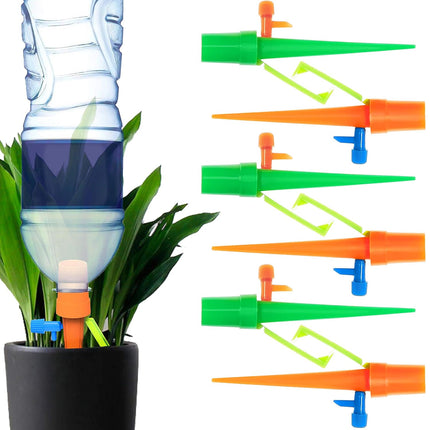 Plant Self Watering Spikes Automatic Irrigation Equipment Adjustable Self Watering Spikes for Plants with Slow Release Control Valve (Orange Green, 6pcs).