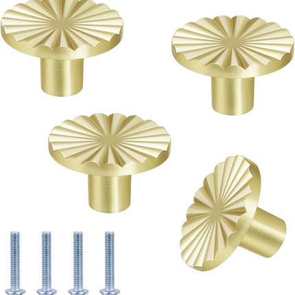 4 Pack Cabinet Knobs Zinc Alloy Solid Kitchen Cabinet Pulls Brushed Gold Drawer Knobs Dresser Cabinet Handles (37 mm).