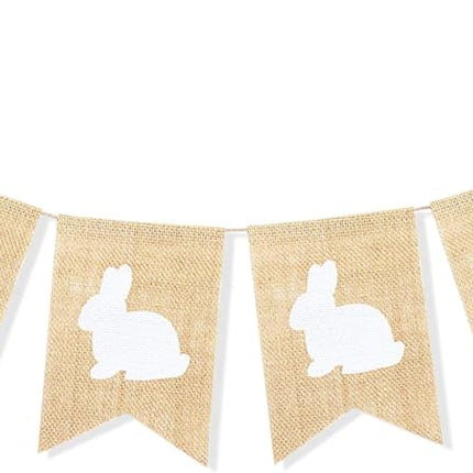 Rabbit Banner Burlap Easter Decorations Garland Bunny Bunting Home Decor for Mantle Fireplace Rustic Spring Themed Baby Shower Birthday Party Supplies.