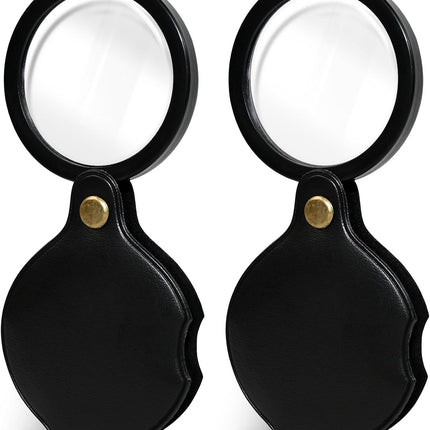 2pcsUpgrade 10x Small Magnifying Glass for Kids and Seniors, Pocket Magnifier with Protective Sheath, Mini Folding Magnifying Glass Reading, Close Work, Repairing, Hobby Or Coins（7cm） (7cm).