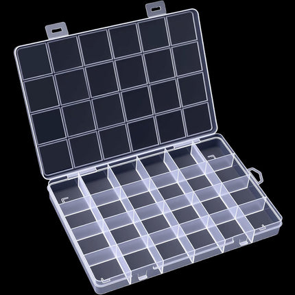 24 Grids Clear Plastic Organizer Box, Compartment Craft Storage Bead Organizer, Fixed Dividers Jewelry Storage Container Case Rock Collection Box for Beads Fishing Tackle Nail Craft.