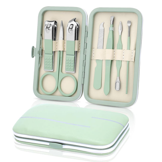 Manicure Set-Stainless Steel Nail Care Set-Professional 7 in 1 Ingrown Toenail Clipper Grooming Tool-Pedicure Kit & Toe Nail Cutter-Thick Nail Scissors Toiletries with Cuticle Trimmer (Green).