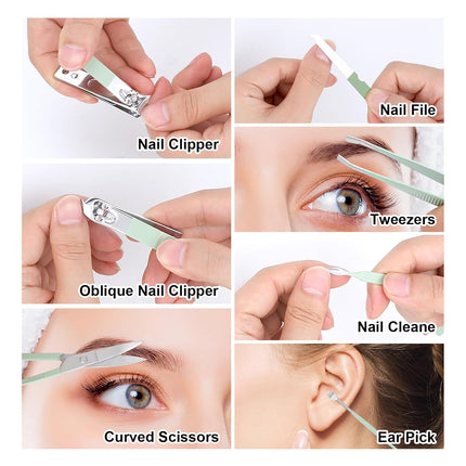 Manicure Set-Stainless Steel Nail Care Set-Professional 7 in 1 Ingrown Toenail Clipper Grooming Tool-Pedicure Kit & Toe Nail Cutter-Thick Nail Scissors Toiletries with Cuticle Trimmer (Green).