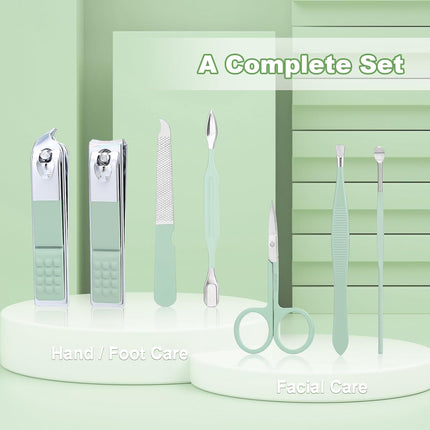 Manicure Set-Stainless Steel Nail Care Set-Professional 7 in 1 Ingrown Toenail Clipper Grooming Tool-Pedicure Kit & Toe Nail Cutter-Thick Nail Scissors Toiletries with Cuticle Trimmer (Green).