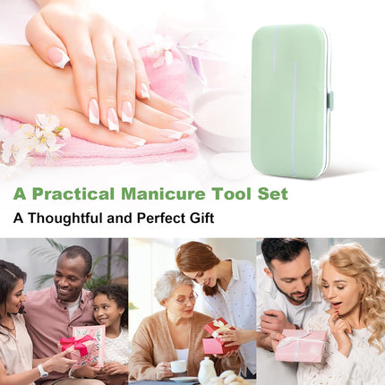 Manicure Set-Stainless Steel Nail Care Set-Professional 7 in 1 Ingrown Toenail Clipper Grooming Tool-Pedicure Kit & Toe Nail Cutter-Thick Nail Scissors Toiletries with Cuticle Trimmer (Green).