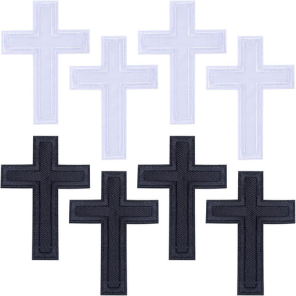 8pcs Cross Iron on Patches, Christian Cross Embroidered Applique, Sewing on Patch DIY Decor Repair Fabric for Clothes Jean Shirt Hat Jacket Backpack- Black & White.