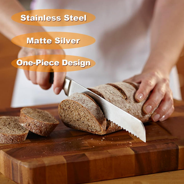 Serrated Bread Knife, Pastry-Slicer - 10 Inch/24CM Blade,One-Piece Stainless Steel Design,Best Knives for Slicing Bread, Bagels, Cake.