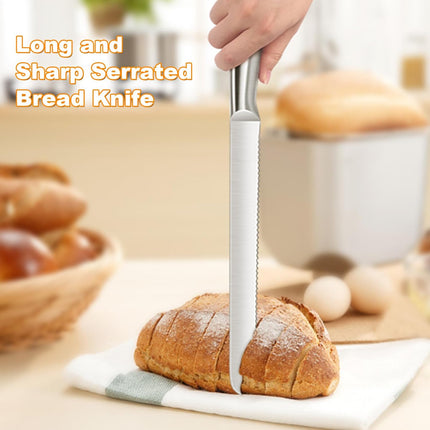 Serrated Bread Knife, Pastry-Slicer - 10 Inch/24CM Blade,One-Piece Stainless Steel Design,Best Knives for Slicing Bread, Bagels, Cake.