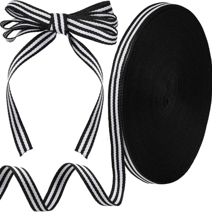 54.68 Yards Black and White Striped Ribbon, 0.39 Inch Wide Grosgrain Stripe Ribbons Fabric, Polyester Fabric Embellishments for Wrapping Wedding Birthday Decor DIY Crafts.