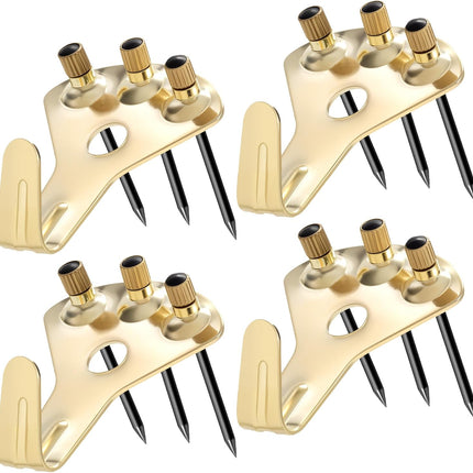4 Packs Heavy Duty Picture Hanger Kits, 4pcs 100 lbs Photo Hangers Hooks with 12pcs Nails, Mirror Picture Painting Clock Hanging Hardware Tools for Wooden Dry Walls- Gold.