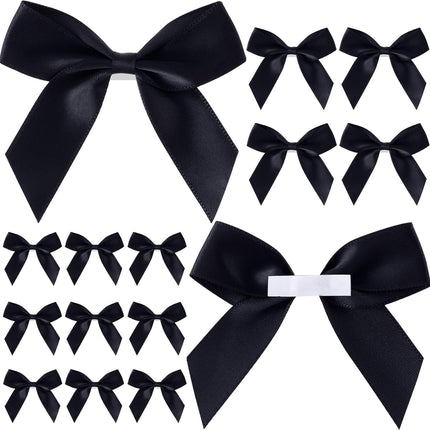 15pcs Self-Adhesive Mini Black Bows, 2.83×2.56in Premade Satin Ribbon Bows, Double-Sided Tape Stick on Bowknot Christmas Halloween DIY Wrapping Decorations for Birthday Parties Weddings.