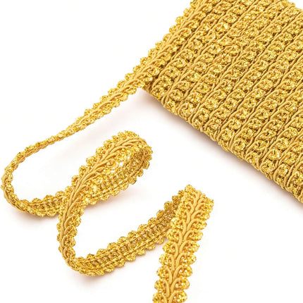 10 Yards Gold Lace Fabric Trim for Sewing, 0.51” Gold Braided Trims, Polyester Woven Sewing Decorative Trim for Curtains DIY Crafts Wedding Costume Decoration.