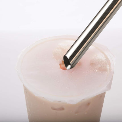 [Angled Tips] 2 Pcs Jumbo Reusable Bubble Tea Straws & Smoothie Straws, 0.5" Wide Stainless Steel Straw, Metal Straw for Boba, Tapioca Pearl, Milkshakes,Smoothies | 1 Cleaning Brush & 1 Case.