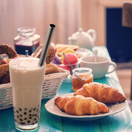 [Angled Tips] 2 Pcs Jumbo Reusable Bubble Tea Straws & Smoothie Straws, 0.5" Wide Stainless Steel Straw, Metal Straw for Boba, Tapioca Pearl, Milkshakes,Smoothies | 1 Cleaning Brush & 1 Case.