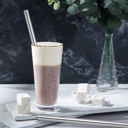 [Angled Tips] 2 Pcs Jumbo Reusable Bubble Tea Straws & Smoothie Straws, 0.5" Wide Stainless Steel Straw, Metal Straw for Boba, Tapioca Pearl, Milkshakes,Smoothies | 1 Cleaning Brush & 1 Case.
