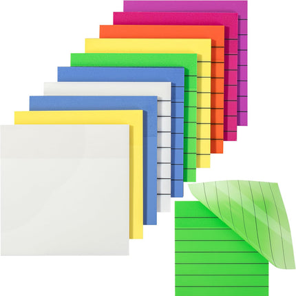 - Transparent Sticky Notes, 3"x3", 10 Pads, 7X Lined, 3X Blank, 500 Sheets, Vibrant Colors, Lined Transparent Sticky Notes Lines, Back to School Supplies, Stocky Notes for Bible Journaling.