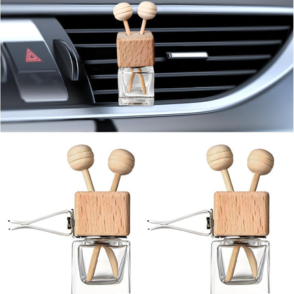 2PCS Car Diffuser Air Freshener Bottle, Refillable Empty Glass Perfume Bottles with Vent Clip, Universal Essential Oil Diffuser for Most Vehicles, Interior Car Accessories (2PCS).