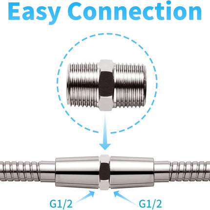 Shower Hose Extension Connector, 1/2 to 1/2 Shower Hose Extender Fitting Extra Long Joint, Used to Connect Two Hoses, Solid Stainless Steel, 1 PCS.