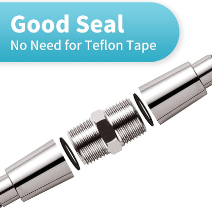 Shower Hose Extension Connector, 1/2 to 1/2 Shower Hose Extender Fitting Extra Long Joint, Used to Connect Two Hoses, Solid Stainless Steel, 1 PCS.