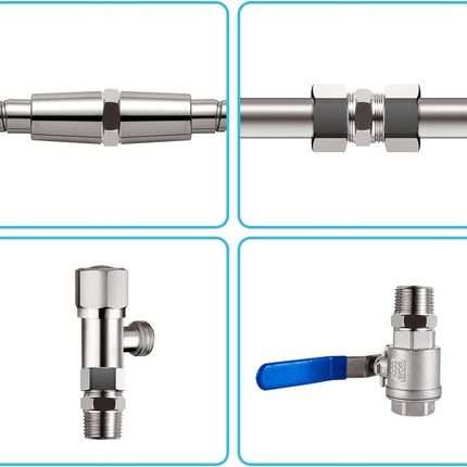 Shower Hose Extension Connector, 1/2 to 1/2 Shower Hose Extender Fitting Extra Long Joint, Used to Connect Two Hoses, Solid Stainless Steel, 1 PCS.