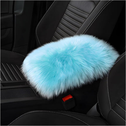 Center Console Cover, 11.81"×7.87" Automotive Fluffy Plush Center Armrest Protector, Universal Furry Comfortable Center Console Pad for Cars Trucks SUVs, Car Accessories (Light Blue).