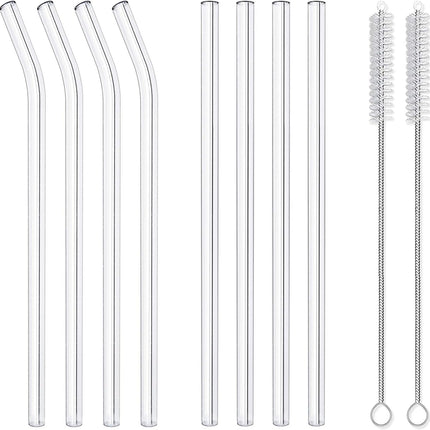 10-Piece Reusable Glass Drinking Straws - 10" x 10 mm - Smoothie Straws for Milkshakes, Frozen Drinks, Smoothies, Bubble Tea - Environmentally Friendly.