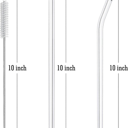 10-Piece Reusable Glass Drinking Straws - 10" x 10 mm - Smoothie Straws for Milkshakes, Frozen Drinks, Smoothies, Bubble Tea - Environmentally Friendly.
