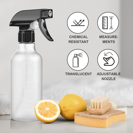 Spray Bottles 2 Pack, 10 Oz, Mist & Stream, Heavy Duty Spraying Empty Water Sprayer Bottle, BPA Free Plastic Refillable Containers for Cleaning Solutions, Planting, Hair with Measurement.