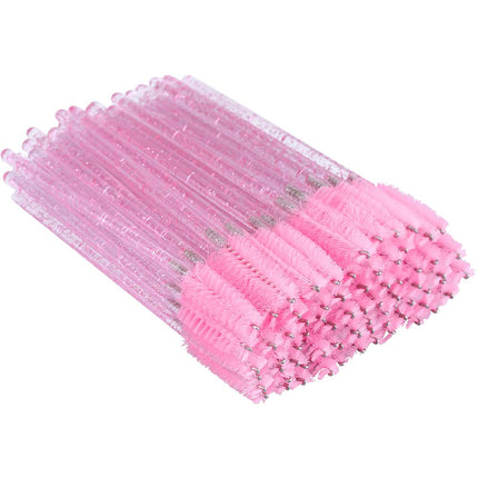 100PCS Eyelash Mascara Brushes, Disposable Lash Spoolies, Crystal Mascara Wands Makeup Kits for Eyelash Extensions and Eyebrow (Pink).