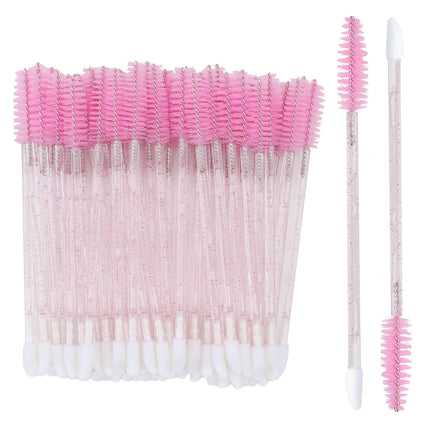 100pcs Eyelash Brush Lip Brush, Dual Ended Eyelash Extension Brush, Pink Mascara Wands and Lipstick Applicator, Portable Makeup Brush for Eyebrow, Lip Gloss and Lash Extension.