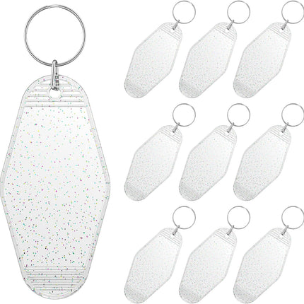 10 Pcs Modern Glitter Rhombus Keychain Tags, Clear Transparent Plastic Motel Keychains with Glitter & Key Rings, Customizable Luggage Tags & Room Labels.
