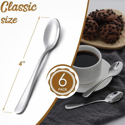 6-Piece Demitasse Espresso Spoons, 4 Inches Stainless Steel Mini Coffee Spoons.