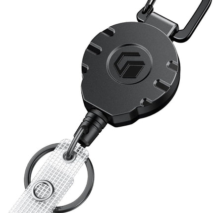 Retractable Keychain Heavy Duty Carabiner Badge Holder Tactical ID Badge Reel for up to 8 oz with Stainless Steel Spring Coil 31.5 Inch Steel Wire Rope Retractable Lanyard Clip and Key Ring.