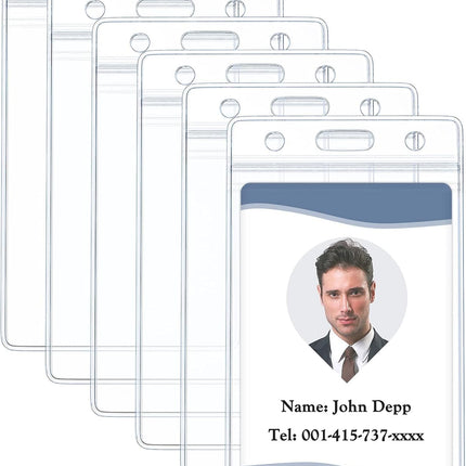 6 Pack Vertical ID Card Badge Holder Waterproof Clear Card Sleeve Case Cover Heavy Duty Card Protector Pouch with Resealable Zip for Proximity Key Card Driver’s License and Credit Card.