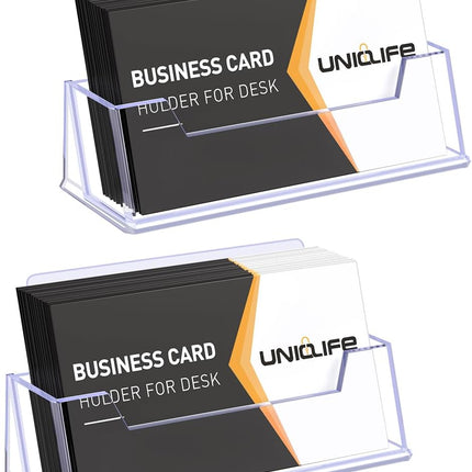 2 Pack Acrylic Business Card Holder for Desk 1 Slot Clear Business Card Display Stand for Men & Women Desktop Business Card Organizer Card Stand for Office Home Exhibition, 60 Card Capacity.