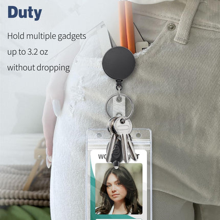 3 Pack Retractable Badge Reel with Swivel Alligator Clip Heavy Duty Retractable Keychain with Stainless Steel Spring Coil Strong ABS Casing with Waterproof Clear Badge Holder.