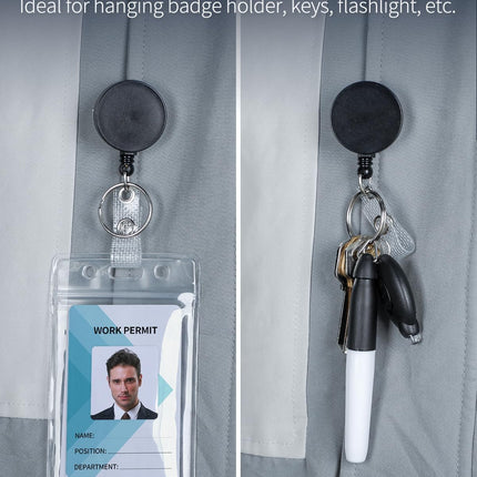 3 Pack Retractable Badge Reel with Swivel Alligator Clip Heavy Duty Retractable Keychain with Stainless Steel Spring Coil Strong ABS Casing with Waterproof Clear Badge Holder.