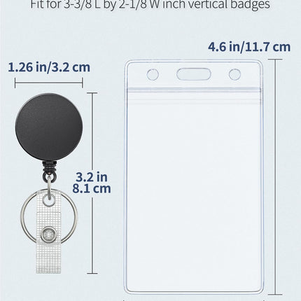 3 Pack Retractable Badge Reel with Swivel Alligator Clip Heavy Duty Retractable Keychain with Stainless Steel Spring Coil Strong ABS Casing with Waterproof Clear Badge Holder.