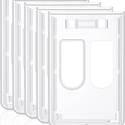 5 Pack Vertical 2-Card Badge Holder Hard Frosted Plastic Case with Thumb Slots Card Protector Pouch with UV Protection for Offices Schools IDs Credit Cards Driver’s Licenses and Passes.