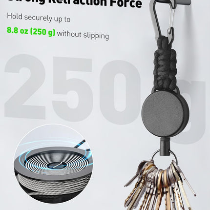 2 Pack Retractable Keychain, Retractable Key Holder, Heavy Duty Badge Reel for Keys and ID Card, Extendable Badge Holder Clip with Carabiner Paracord and Key Ring.
