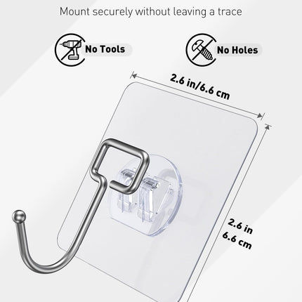10 Pcs Large Adhesive Hooks for Hanging, 33 lbs (Max) Heavy Duty Wall Hooks, Clear Waterproof Picture Hangers, Self-Adhesive Sticky Hangers for Outdoor Bathroom Kitchen and Office.