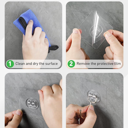 10 Pcs Large Adhesive Hooks for Hanging, 33 lbs (Max) Heavy Duty Wall Hooks, Clear Waterproof Picture Hangers, Self-Adhesive Sticky Hangers for Outdoor Bathroom Kitchen and Office.