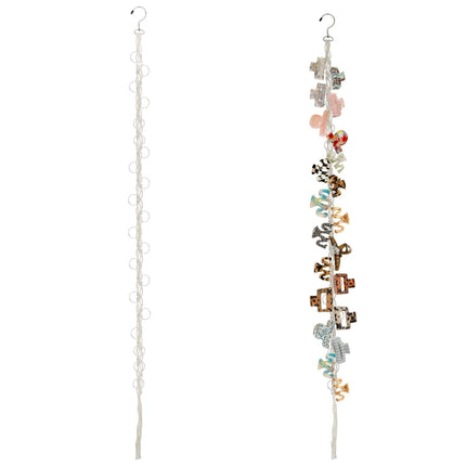 Hanging Braided Hair Clip Organizer with Swivel Hook and 20 Metal Rings, Claw Clip Organizer Daily Necessities for Women, Flexible Hanging Storage Decor for Wall.